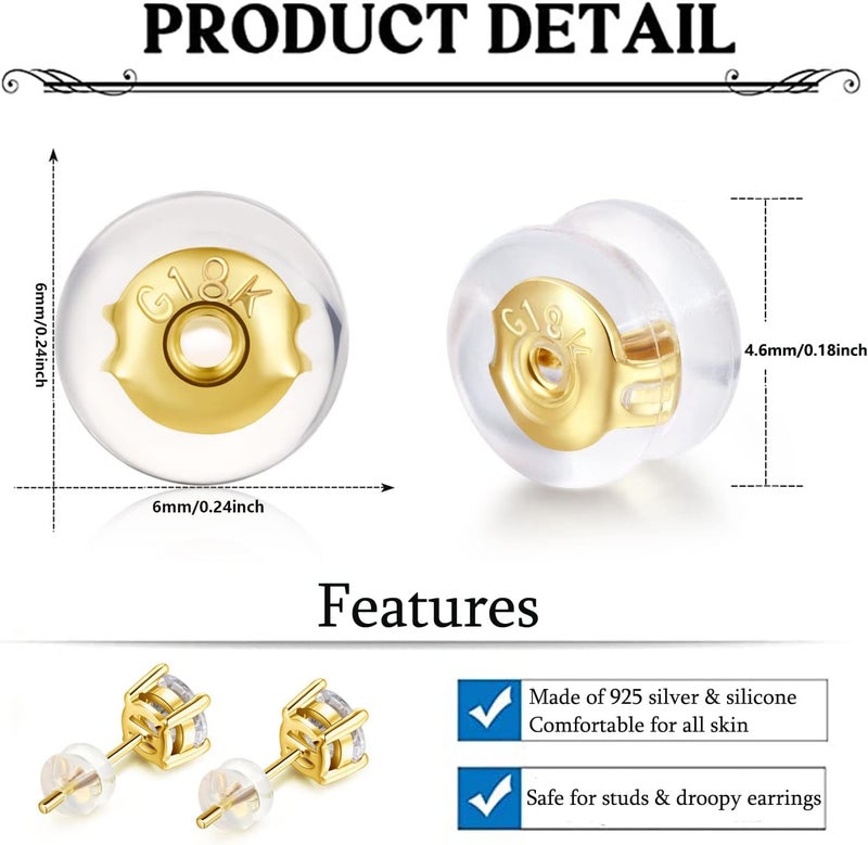 Moconar Earring Backs-18K Gold Silicone Earring Backs Replacements for Studs/Droopy Ears, No-Irritate Hypoallergenice Backings for Women Men Gold Color - Image 3